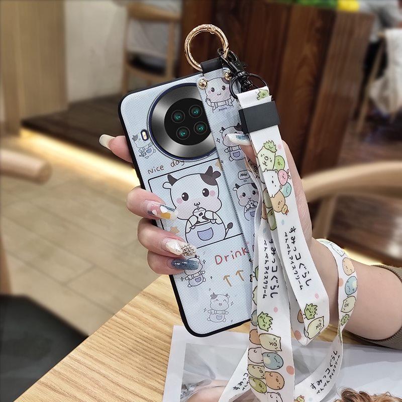 Fashion Design Cartoon Phone Case For Cubot Note20 Silicone Back Cover Wrist Strap Soft Case Waterproof Ring Anti-knock