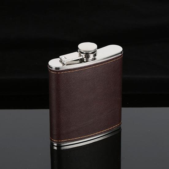 Men Faux Steel Vodka Leather Wrapped Stainless Hip Whiskey Alcohol Flask 5-9oz