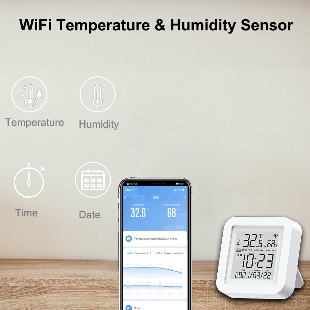 WiFi Temperature Humidity Sensor for Smart Home Thermometer With Display Support Alexa Google Assistant
