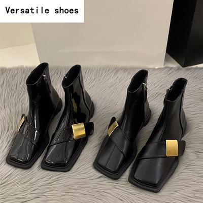 Дизайнерские винтажные женские ботильоны, модные туфли с квадратным носком, весна-осень, туфли на плоской подошве, женские короткие ботильоны