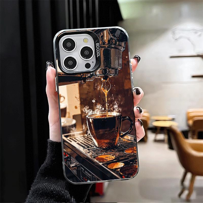 Черный Кофе Модный Стиль Ударопрочный Чехол для Телефона для iPhone 17 Air 16 16E 15 Pro Max 14 Plus 13 Mini 12 Задняя Крышка Противоударный Веселый