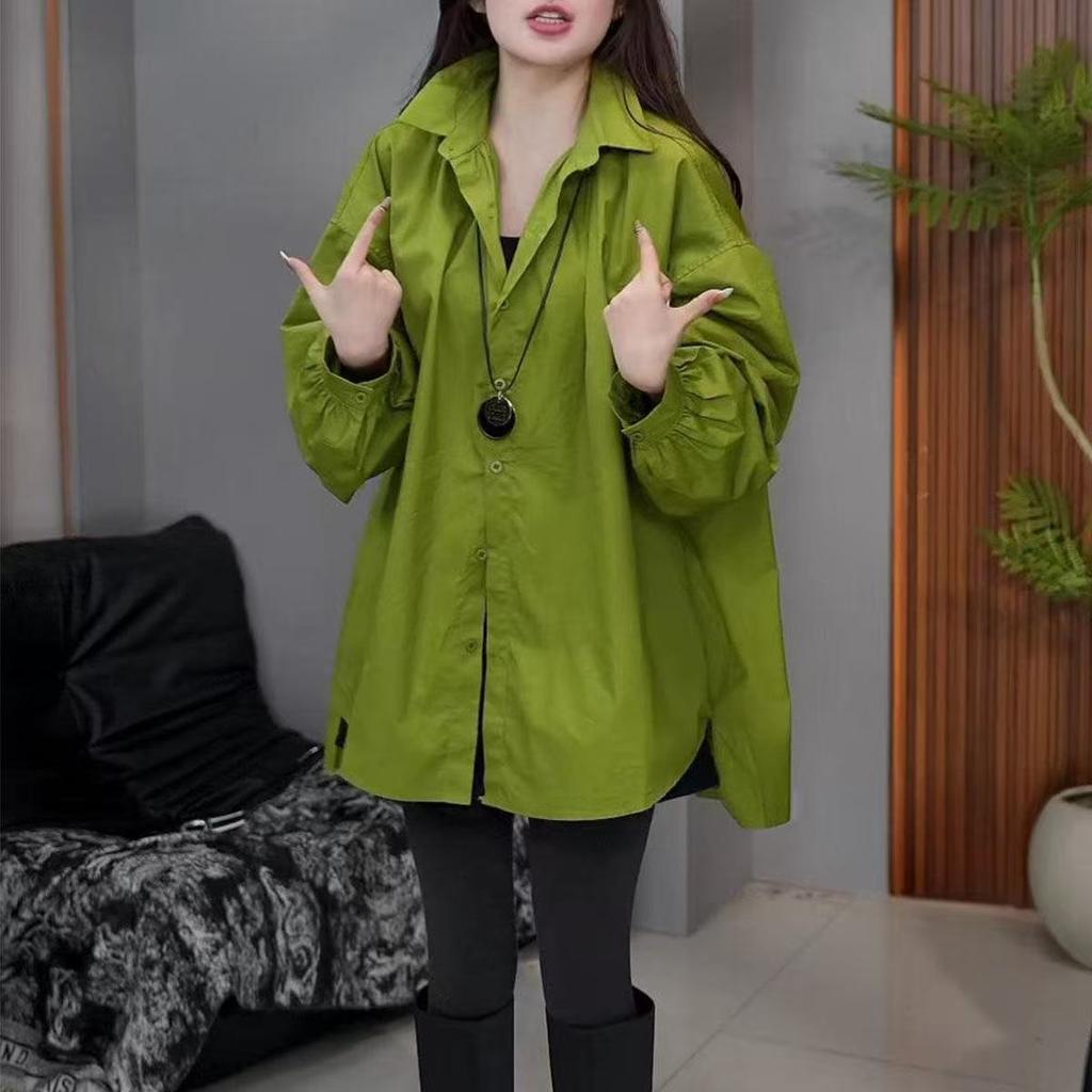 Рубашка свободного покроя на весну, утягивающая, с длинным рукавом, повседневная блузка средней длины, закрывающая живот, модные топы