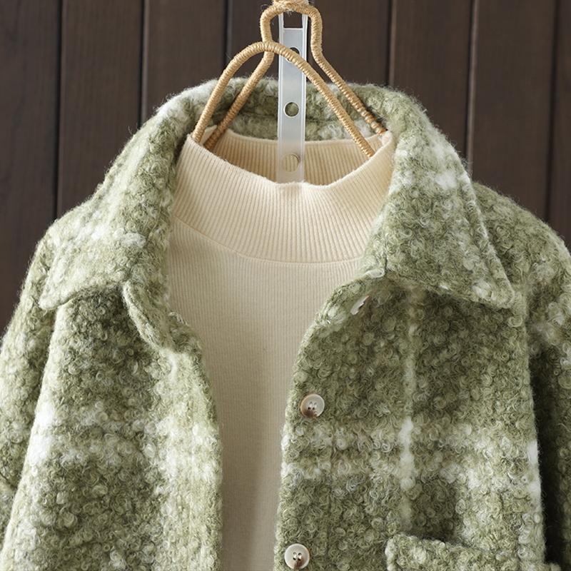 DIMANAF 2025 Новые осенне-зимние женские пальто и куртки больших размеров, свободная повседневная верхняя одежда, винтажная женская клетчатая хлопковая толстая с длинным рукавом