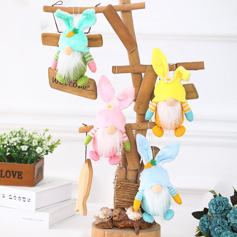 Easter Hanging Gnomes Plush Bunny Dwarf Hanging Ornaments for Easter Party Spring Home Decorations Kids Easter Gift