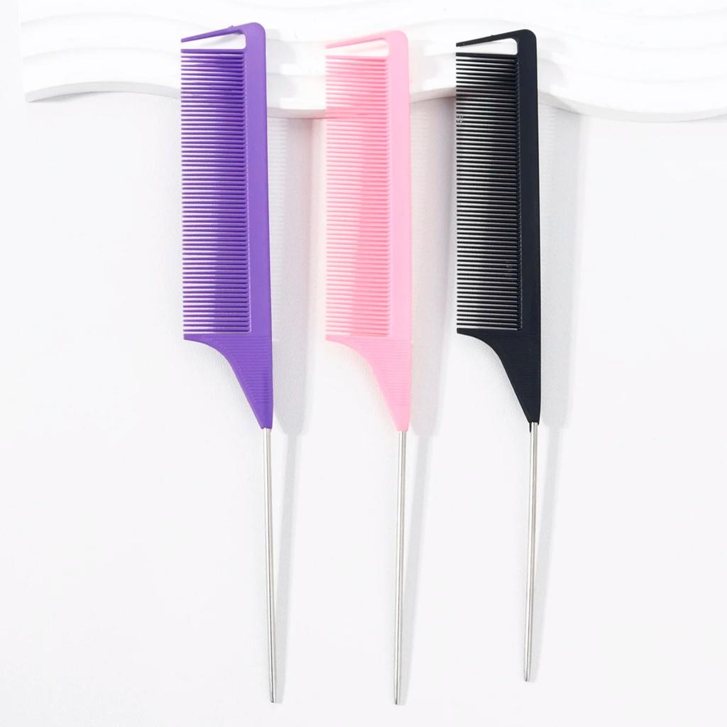 Набор из 3 расчесок с хвостиком, пластиковые щетки и расчески с металлической ручкой, инструмент для плетения и разделения прядей, специально для париков из натуральных волос