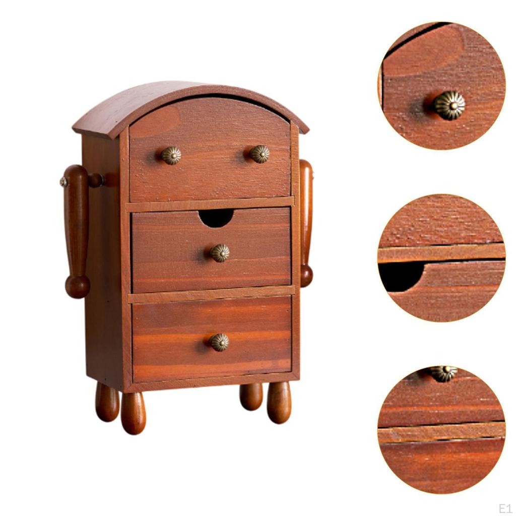 Деревянная шкатулка для украшений, органайзер для стола для женщин, пылезащитная, в форме робота, в деревенском стиле