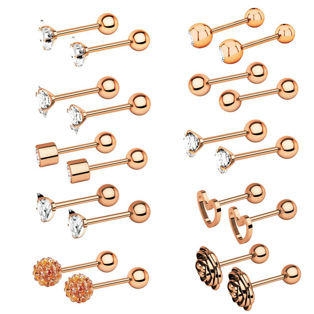 10 пар хрустальных лабретов, набор для пирсинга, цветочные сердечки, мини-серьги-гвоздики, набор для пирсинга козелка, раковины, спиральные кольца для носа