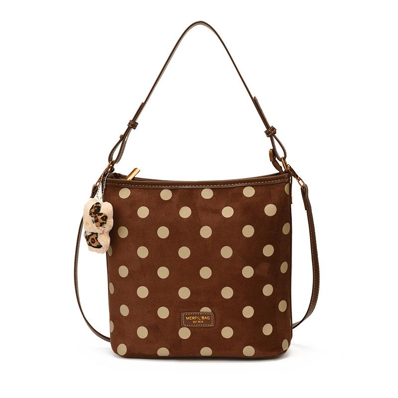Korean Version Of Polka Dot Tote Bag Casual Temperament Large Capacity Female Foreign Style Retro Shoulder Bag Underarm Bag Bucket Bag