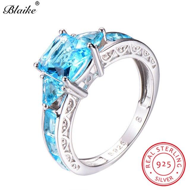 Size 5-11 Square Birthstone Ring Genuine S925 Sterling Silver Rings For Women Peridot/Ruby/Topaz Rainbow Zircon Jewelry