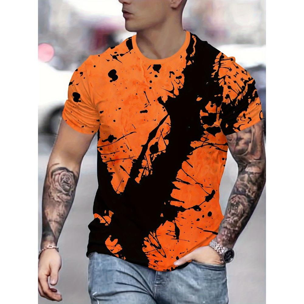 Bold Abstract Splash Tee Bold Orange Black Abstract Splash Design Men's Plus Size T-Shirt Men Women's Tshirt