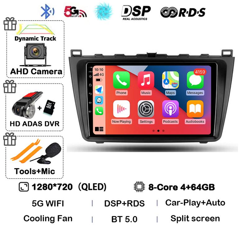 Автомобильное радио Android14 Carplay Auto для Mazda 6 GH 2007 2008 2009 2010 2011 2012 Мультимедиа GPS Видеоплеер Стерео 2din Головное Устройство