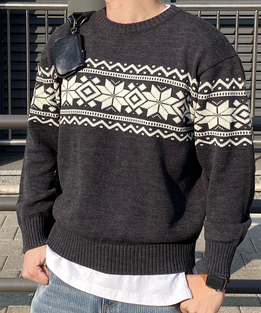POLYGRAM Nordic Snowflake Oversized Round Knit - Charcoal