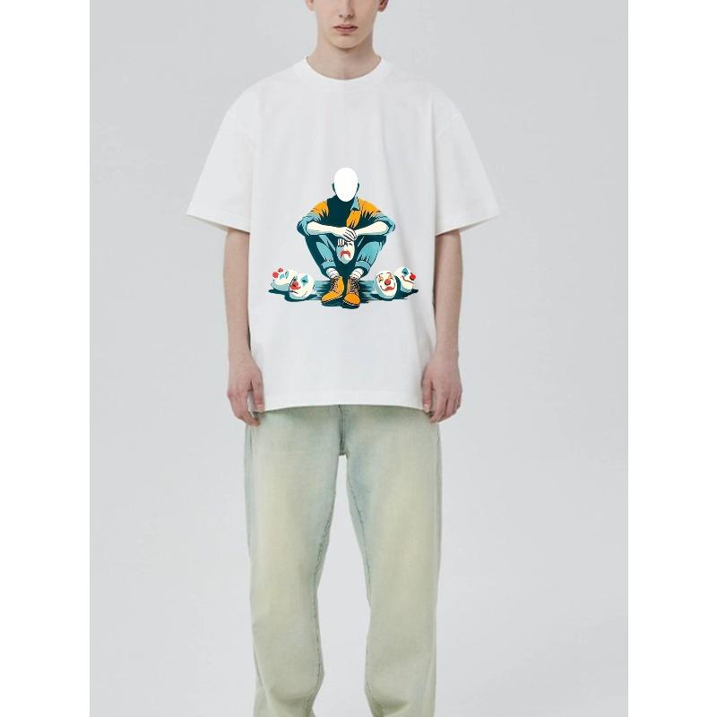 Men's Loose Fit T-Shirt Black Clown Face Graphic Print Casual Streetwear Fashion Top For Everyday Wear