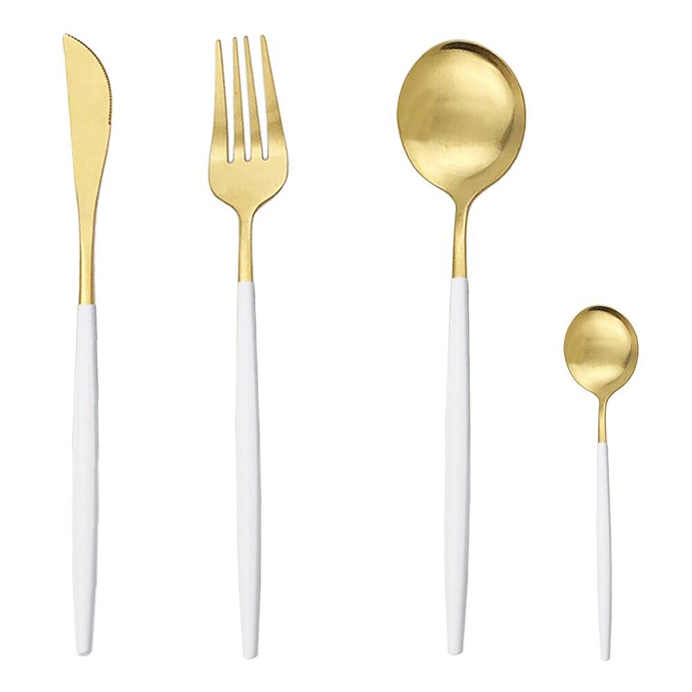 4Pcs Pink Gold Dinnerware Set Blue Gold Matte Cutlery Set Stainless Steel Tableware Set Fork Knife Spoon Silverware Flatware Set