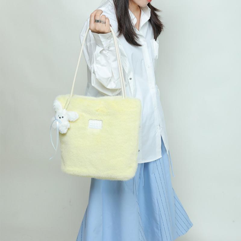 Niche Designer Solid Color Fur Bag Plush Bucket Bag Большая вместительная сумка для подмышек