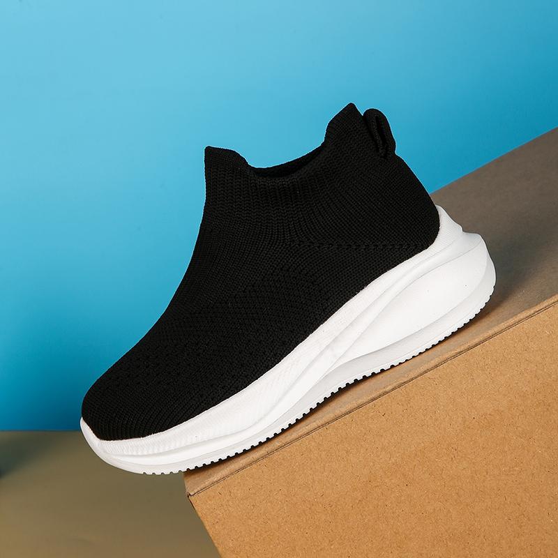 Children's High Top Socks Sports Shoes, Solid Color Knitted Sleeves, Breathable Outdoor Walking Sports Shoes