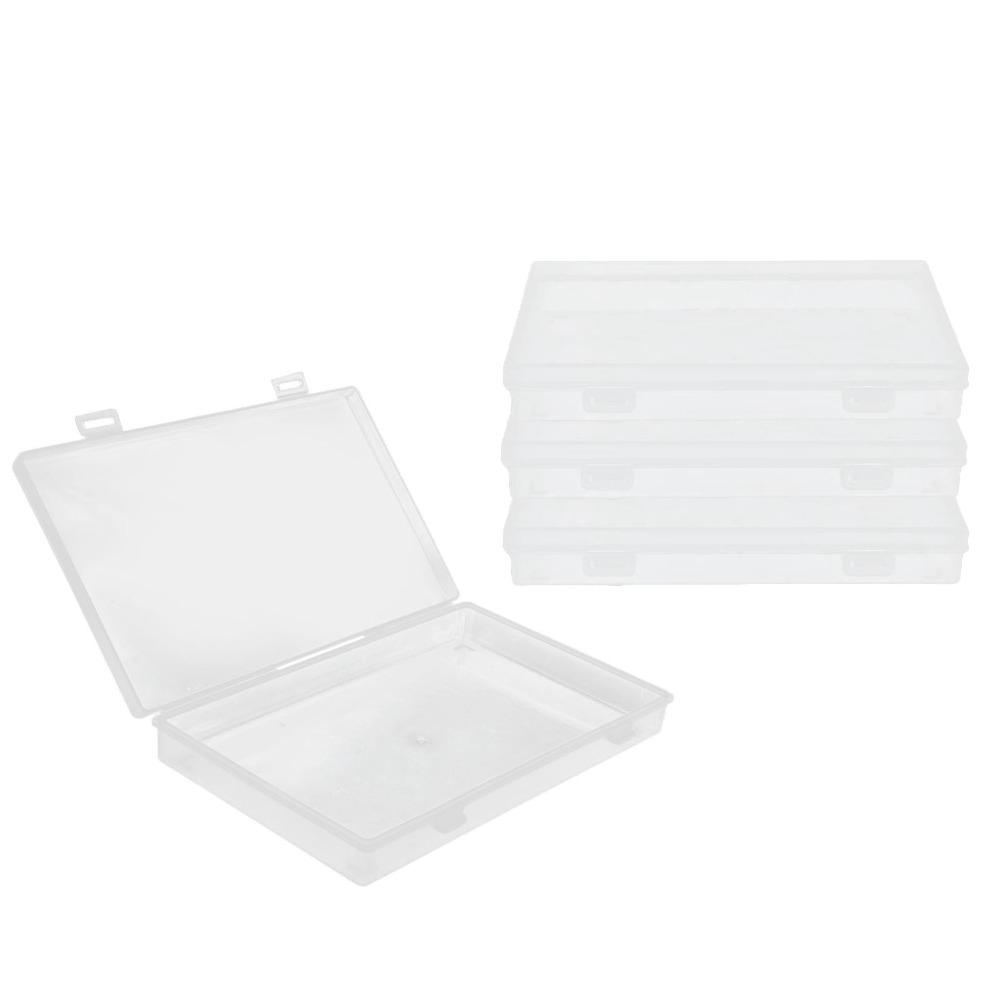 4pcs Flap Lid Transparent Plastic Box Transparent Multipurpose Storage Box  Office Supplies