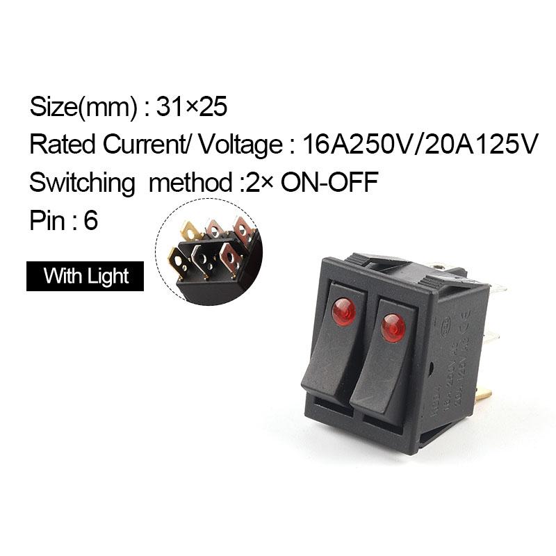 1 шт. двойной кнопочный переключатель света 31*25 мм 6-контактный 2/3-позиционный переключатель питания лодки ВКЛ-ВЫКЛ/ВКЛ-ВЫКЛ-ВКЛ 16A/250V 20A/125V KCD4