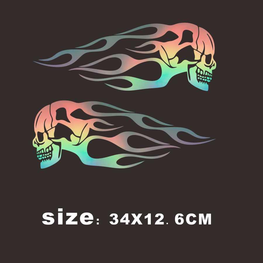 Мотоциклетная виниловая наклейка Декаль Универсальная 34x12.6см 2шт Череп Пламя Полосы на бензобак