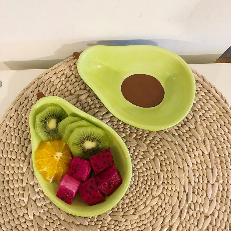 1pcs Huge Cute Avocado Shape Ceramic Fruit Salad Plate Snack Dish Rice Soup Bowl Tableware Supplies 6.5 Inch WF