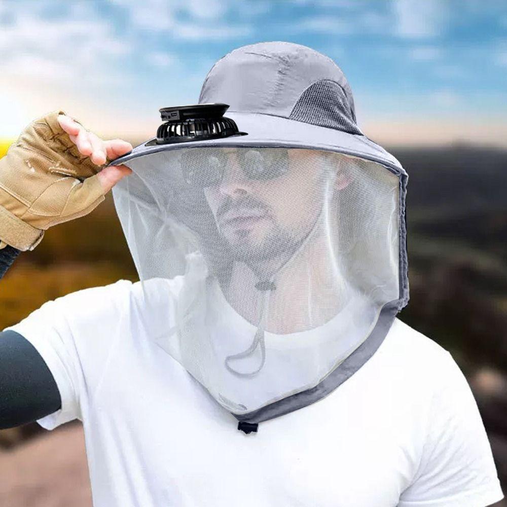 USB Charging Solar Powered Fan Hat Wide Brim Mosquito-proof Hat Universal Fisherman Hat  Summer