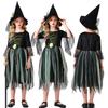 New Children's Witch Vampire Dress Mesh Dress Purple Green Dress with Hat Stage Performance Dress