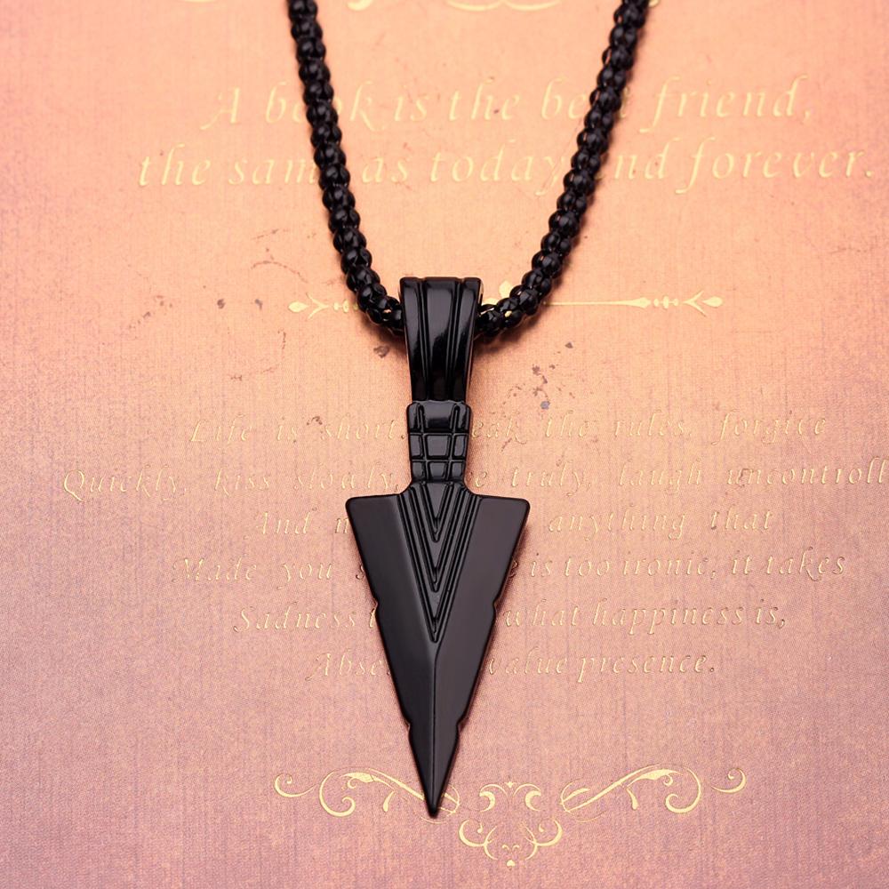 New Men Spear Point Arrowhead Pendant Necklace with 24 Inches Chain, Gun Black