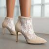 Sexy Stiletto Booties Women Floral Lace Mesh Net Nude Ankle Boots Thin High-Heeled Point-toe Shoe Big Size 48