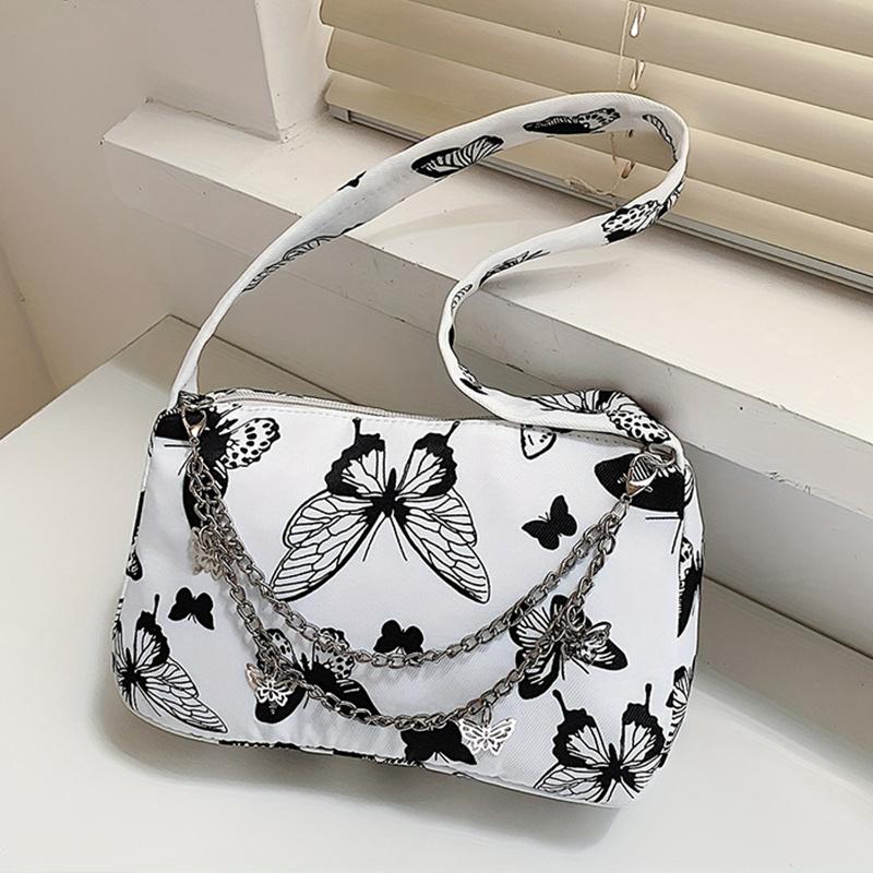 Yogodlns Модная сумка через плечо на молнии, мини-модная сумка под мышками с узором бабочки, маленькая стильная сумка с цепочкой и декором