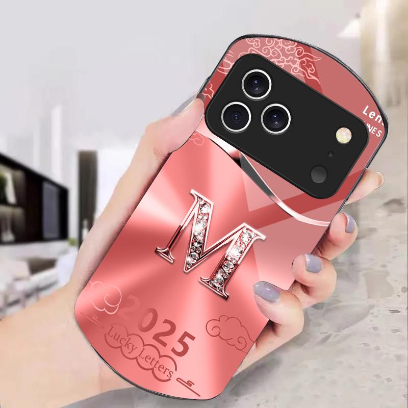 Градиентный желтый letter M Для iPhone 17 16 15 14 Pro 13 Plus 12 mini 11 Pro Max XR X S 7 8 Эллиптический закаленный стеклянный чехол для телефона