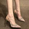 2025 Summer New Women's Slingback High Heel Sandals Sexy Pointed Designer High Heels Fashion Rhinestone Banquet Wedding Shoes