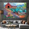 2D Rustic Farm Barn and Teal Truck Backdrop for Spring Party Photoshoot