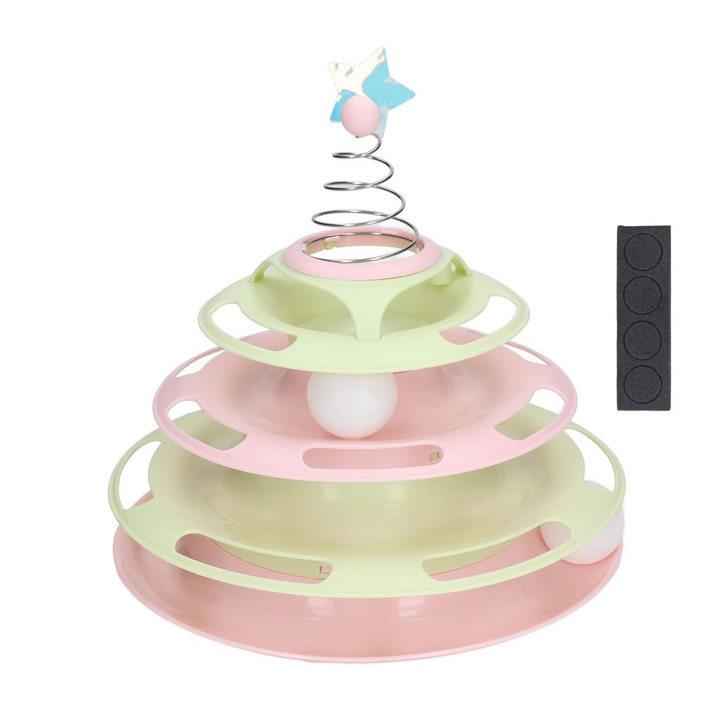Cat Turntable Toy Relieve Boredom Interactive 4 Level Turntable Cat Toy Balls with Spring Star for