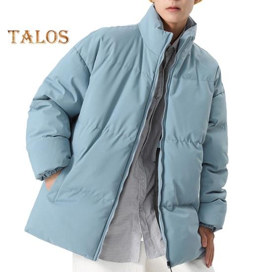 Мужская хлопковая куртка с воротником-стойкой, длинным рукавом, застежкой-молнией, утолщенным пуховым пальто с карманами, однотонная стеганая верхняя одежда