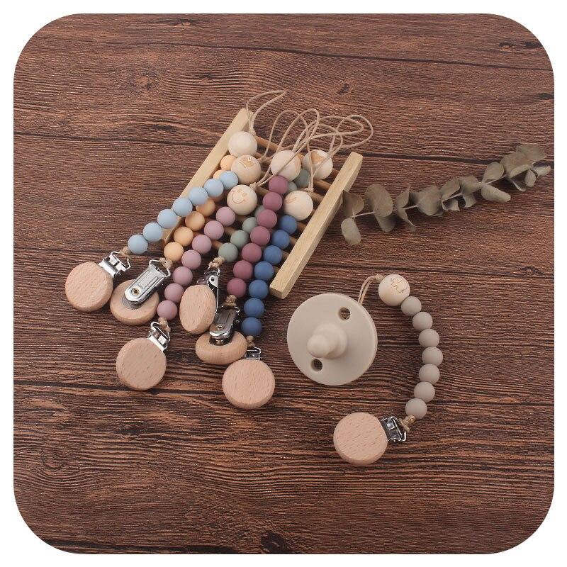 New Baby Beech Wood Pacifier Clips Molar Toy Pacifier Chain Anti-drop Chain Baby Boy Girl Gift Baby Nipple Accessories