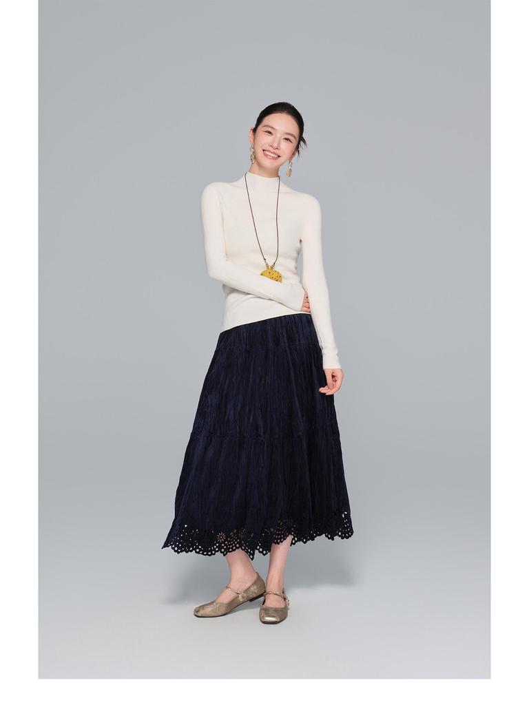 Velvet Hollow Hem A-line Cake Skirt - Women's Slimming Autumn/Winter 2025