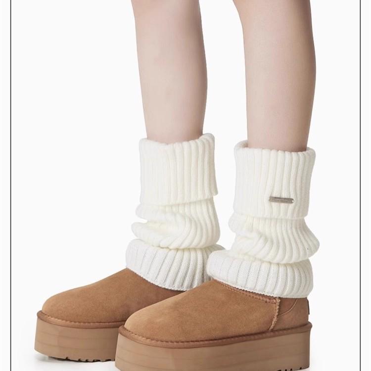 Универсальные вязаные гетры с металлическим логотипом - Толстые, теплые, стройнящие носки для осени и зимы
