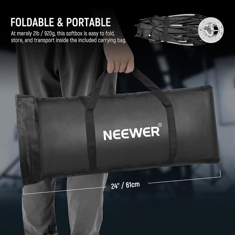 NEEWER 65cm Octagonal Softbox, Bowens Mount, Quick Setup, Foldable, with Diffuser/Grid/Bag, Compatible with Parabolic Softboxes: Aputure 120d, Godox S