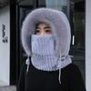 Женская зимняя шапка Ветрозащитная Толстая Капюшон со встроенным шарфом и маской Защита ушей Термальная для уличной езды на велосипеде и электросамокате