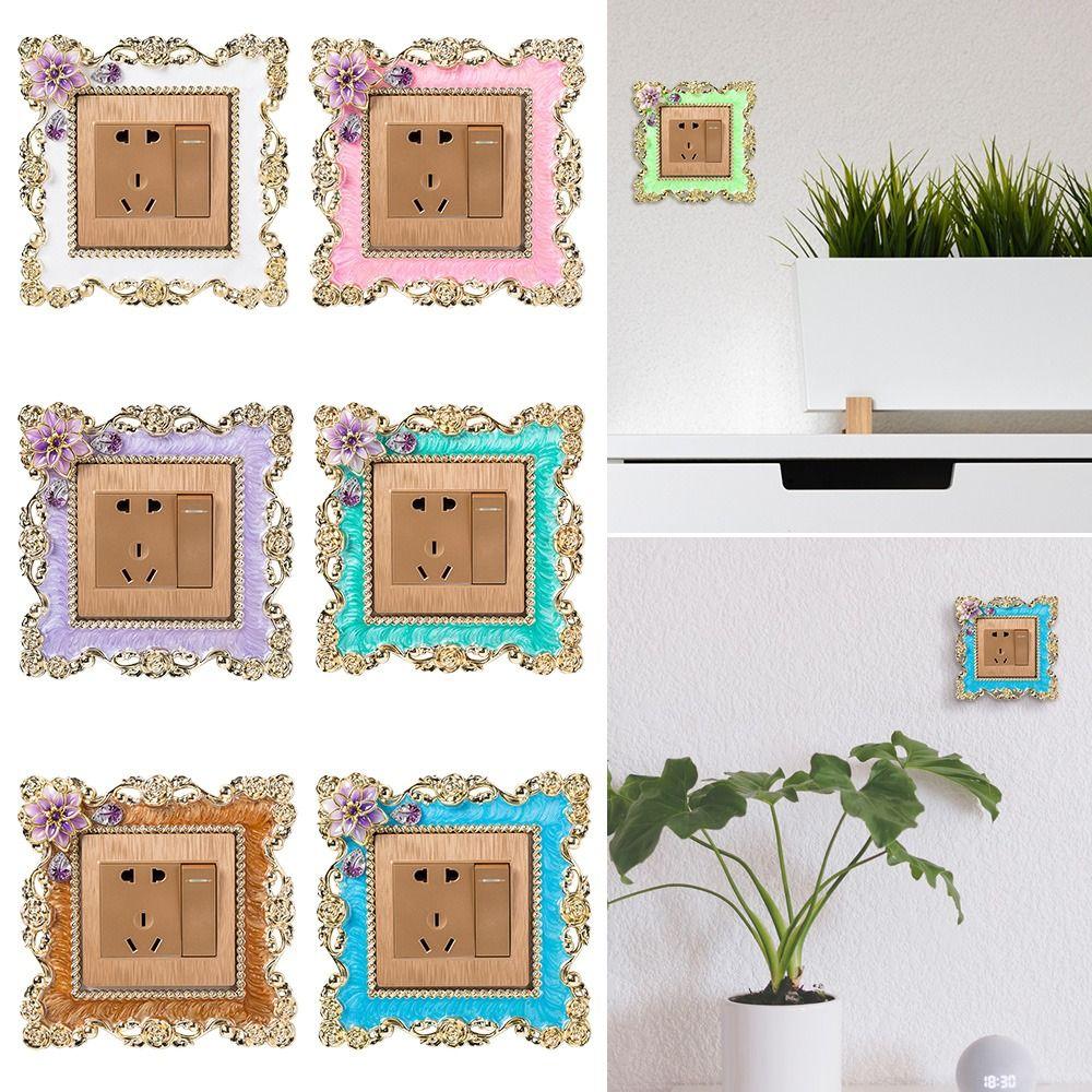 Стильная пластиковая розетка, объемная рамка, одинарный переключатель света, крышка, наклейка на стену с золотым краем, вилка, декор