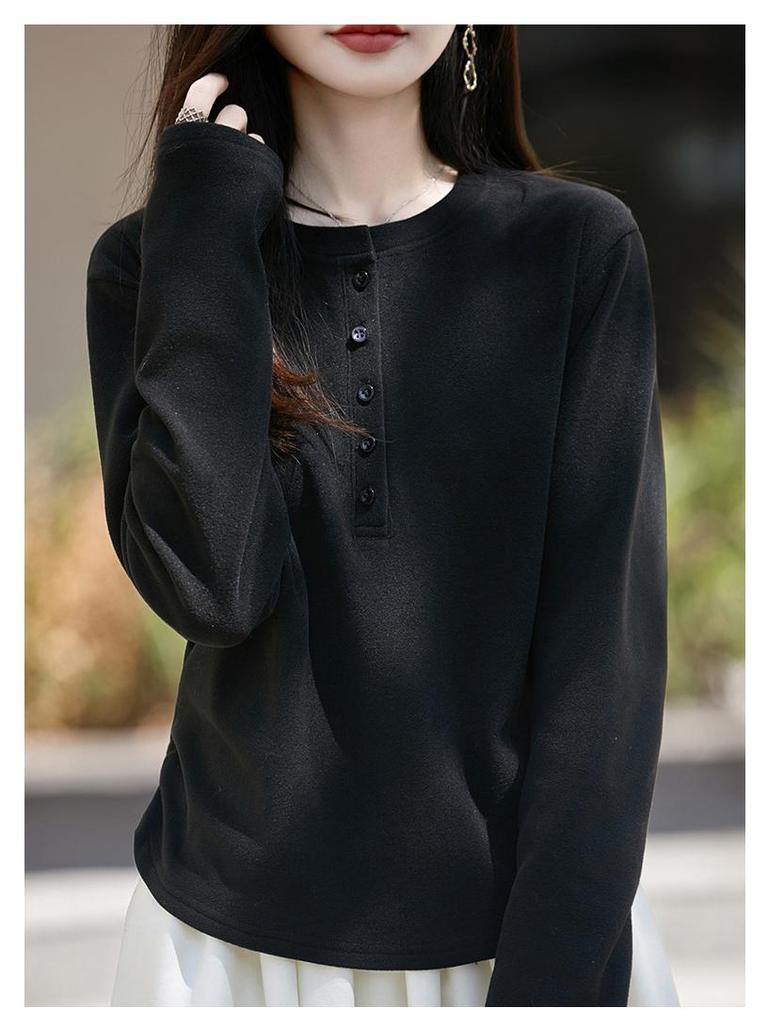 Женский трикотажный топ с длинными рукавами и плиссировкой высокого класса - Круглый вырез, Модный и удобный для осени/зимы