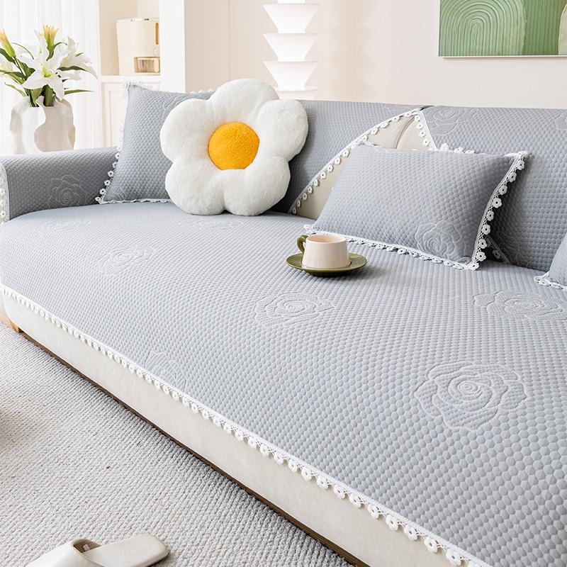 Funda Sofá  Summer Home Cool Feeling Slipcover Non-slip Ice Silk Lace Work Sofa Cushion Couch Sofa Cover
