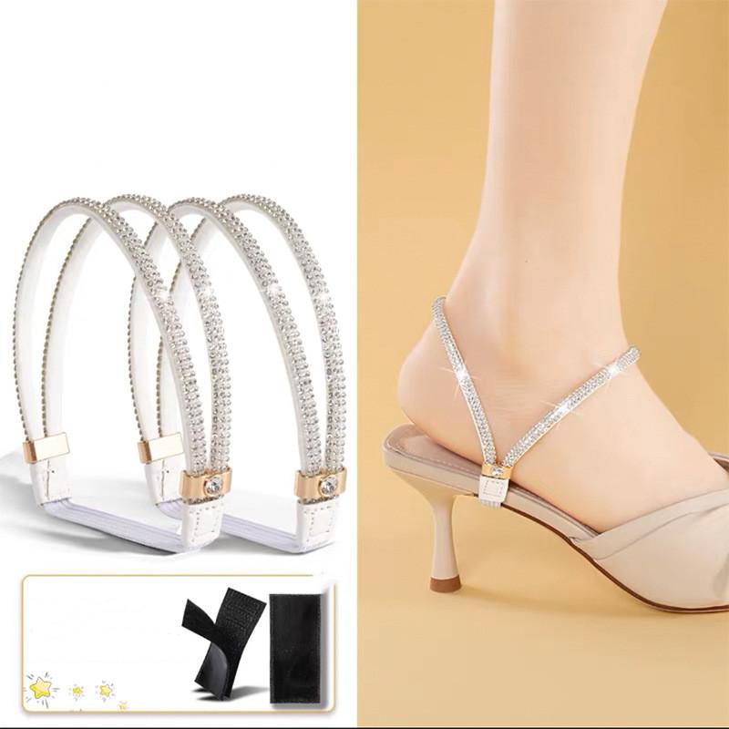 1Pair Shoes Band Anti-loose for Women Shoelaces Anti-drop Heel Straps Belt Drill Elastic Fixed Belts Rhinestone High Heels
