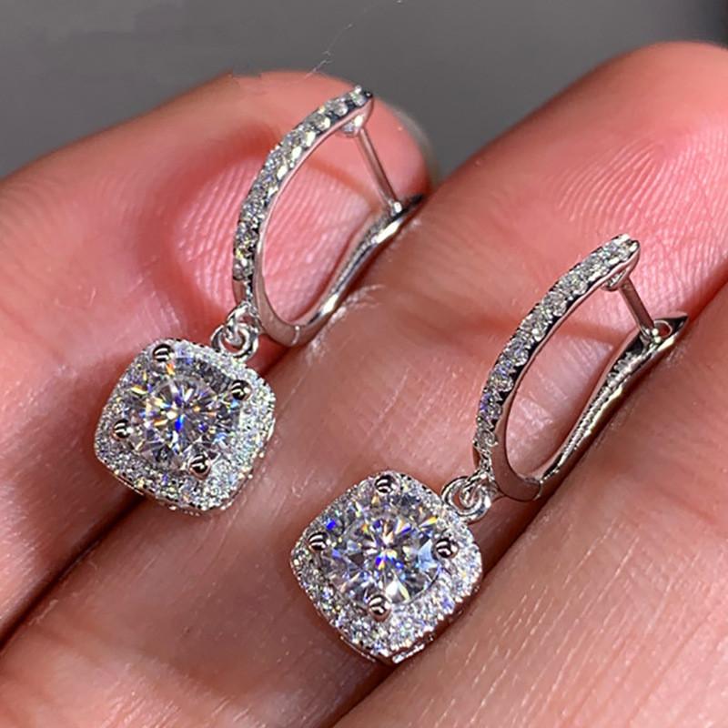 925 Sterling Silver Trendy Square Shape Drop Earrings Brilliant Bridal Engagement Wedding Jewelry Elegant Female Dangle EarringGood product