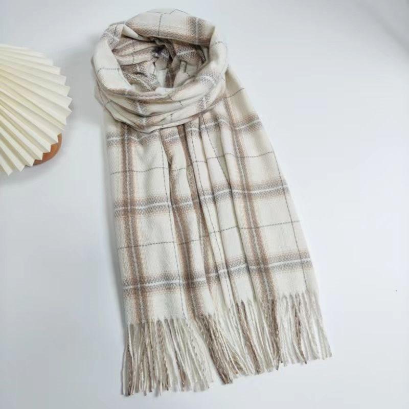 Korean Style Plaid Double-Sided Warm Thick Scarf for Couples and Students, Versatile Autumn/Winter Neck Warmer Shawl