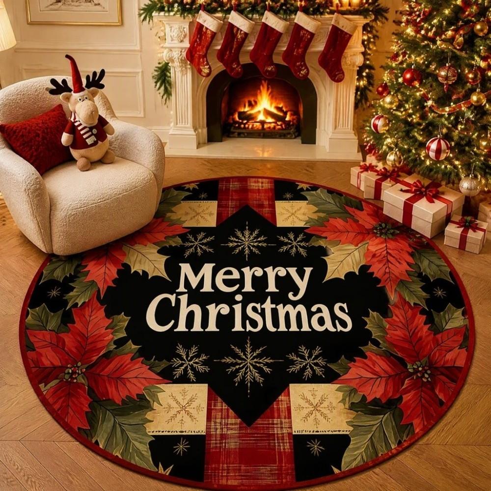 Santa Claus Christmas Rug 2D Flat Printed Christmas Doormat Round Vortex Carpet  Christmas