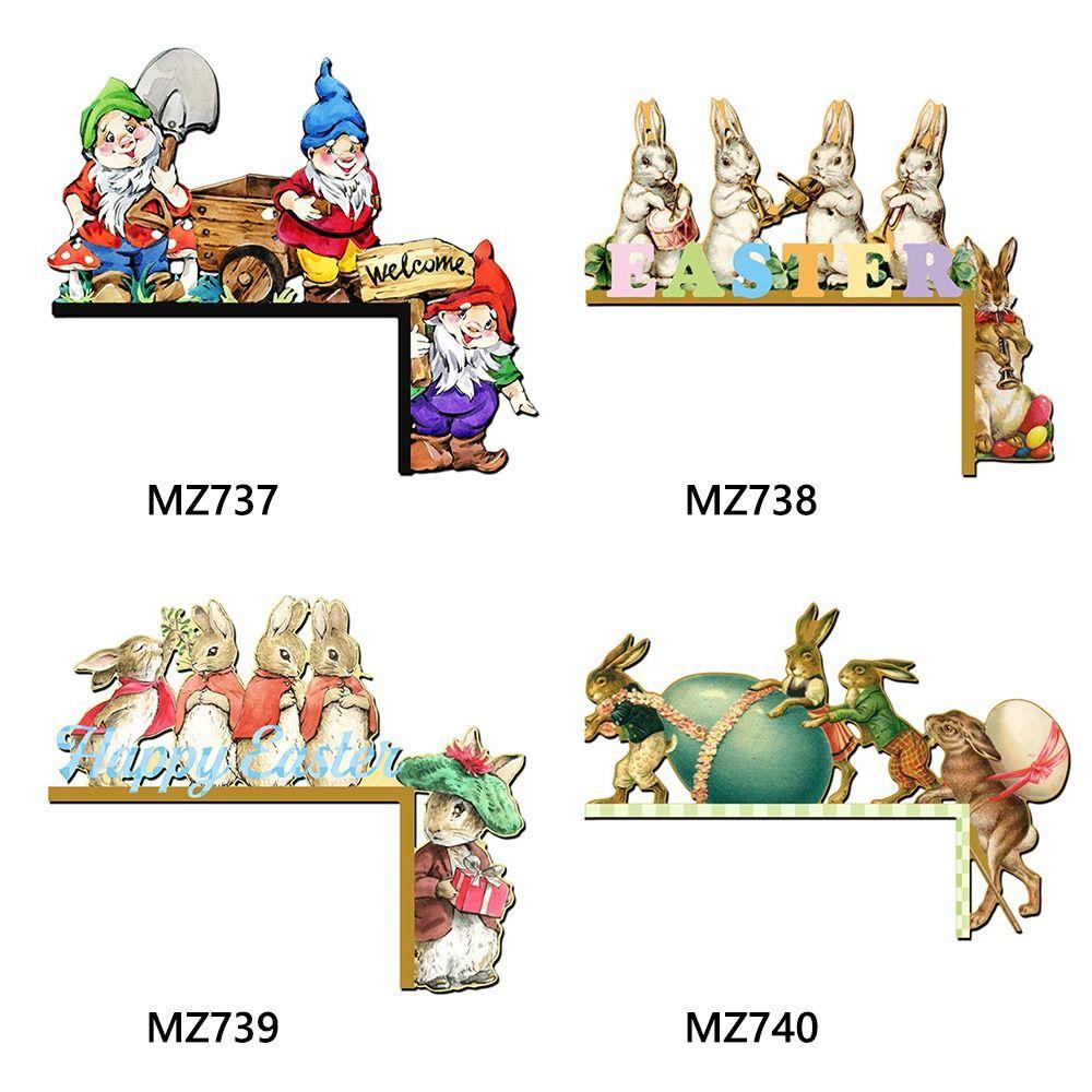 Многоцветные пасхальные наклейки на угол двери, деревянный кролик, яйцо, наклейки на дверную раму, украшение, мультяшный кролик, лось, наклейка на стену