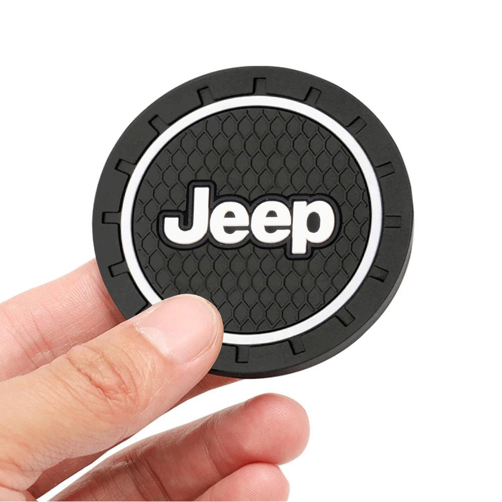 1/2pc Auto Emblem Water Cup Slot Mat Silicone Car Coasters Accessories For Jeep Renegade Compass Wrangler Patriot Grand Cherokee