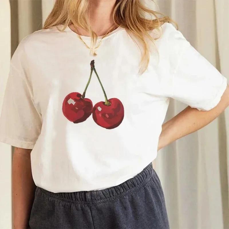 Cherry Fashion Graphic Printed Cotton T-shirt Fruit Harajuku Large Slim Cherry Unisex's T-shirt Summer Breathable Short-sleeved