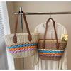 Shoulder straw bag New rainbow striped straw bag woven bag Vacation beach bag Versatile women's bag